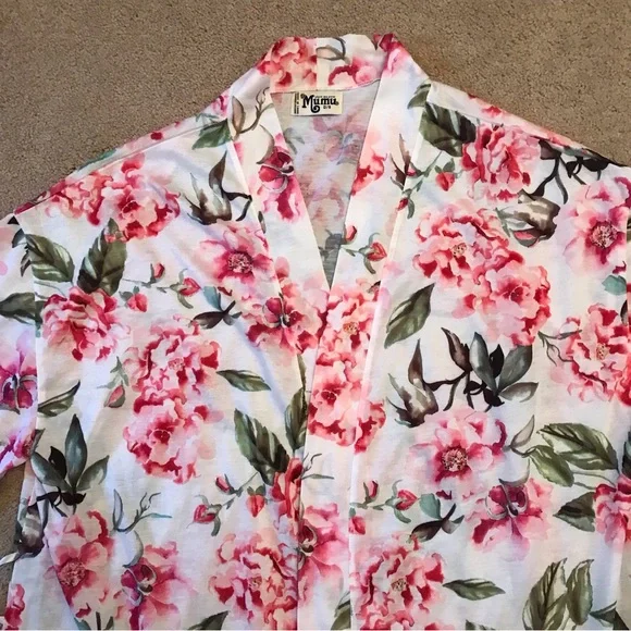 Show Me Your MuMu Floral Kimono Robe One Size Pink White Cottage Garden Blooms - Picture 3 of 10
